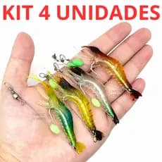 KIT 4 Isca Artificial Camarão 7,5 Cm com Anzol E Girador encastoado