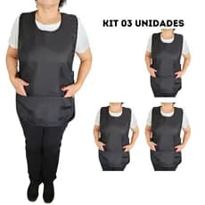 03 Kit Avental Bata Jaleco Feminino Uniforme Com 2 Bolsos