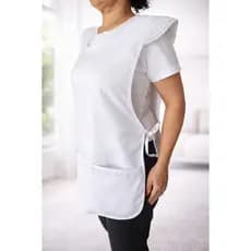 Bata Avental Feminino Uniforme Trabalho Cozinha Com Bolsos Manga Resistente Reforçada