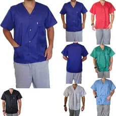 Jaleco Sem Gola Camisa Uniforme Masculino Com Bolsos