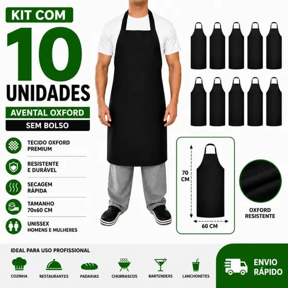 Kit 10 Avental De Frente Oxford Profissional Restaurante