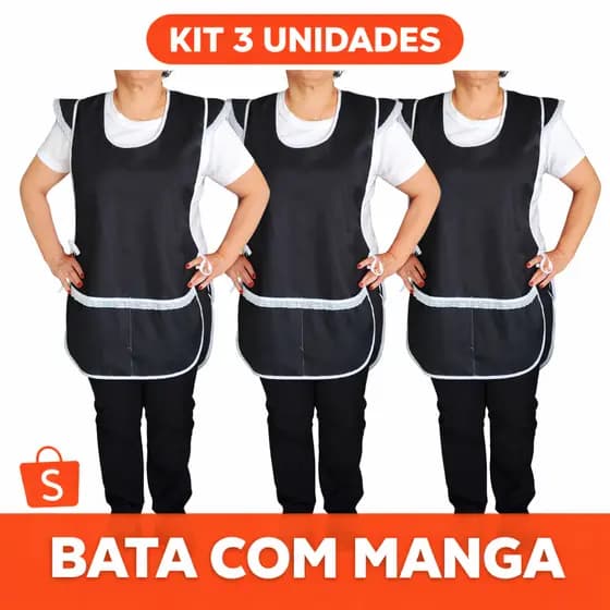 Kit 03 Bata Avental Jaleco Uniforme Manga Renda Babado
