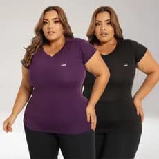 Kit 2 Camisa Academia Feminina Plus Size G1 G2 G3 Dry Fit Manga Curta Camiseta Caminhada Musculação