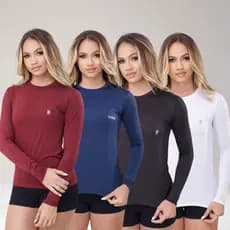 Kit  4 Camisa Térmica Feminina Proteção Uv 50+ Segunda Pele Camiseta Malha Fria Manga Longa UV E Unidade