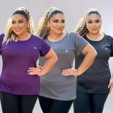 Kit 3 Camiseta Academia Plus Size Feminina Secagem Rápida Tecido Leve Fitness