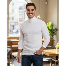 Blusa Masculina Térmica Gola Alta Canelada | Suéter Fino Justo | Gola Rolê Elegante