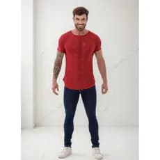 Camiseta Masculina Long -line Bordada Furadinha