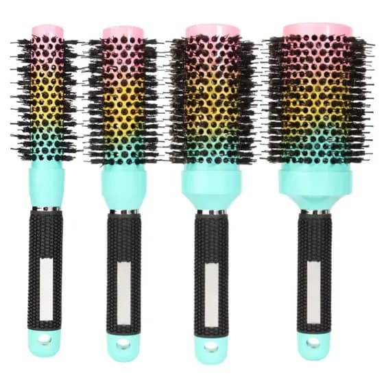 Kit 4 Escovas de Cabelo de Cerâmica Térmica Profissional com Cerdas Mistas de Javali e Nylon Iônica e Cabo de Borracha