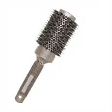 Escova de Cabelo Térmica Profissional com Corpo de Cerâmica Vazada Cerdas Mistas Javali Nylon 60mm Dourada