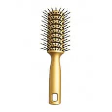 Escova de Cabelo Tunel Vazado Pompadour Modeladora Desembaraçadora e Antiestática Para Secador Penteados Dourada