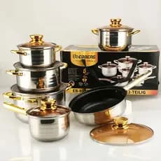 Conjunto em aço inoxidável 12PCS  antiaderente, 5 panelas com tampa e uma frigideira com tampa, fino acabamento