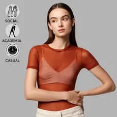 Blusa Tule Confortável Transparente Feminina Moderna Casual Lisa Moda Versátil Treino