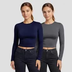 Kit 2 Blusa Feminino Manga Longa Baby Tee Suplex Ajuste Perfeito Moderno Casual Lisa