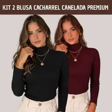 Kit 2 Blusa Feminina Cacharrel Manga Longa Gola Alta Casual Elegante Básica Versátil