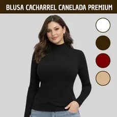 Blusa Cacharrel Feminino Manga Longa Gola Alta Canelada Premium Confortável Elegante