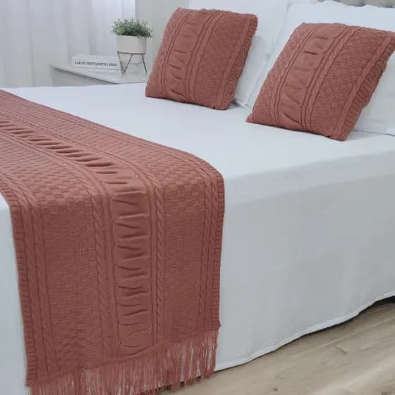PESEIRA MANTA TRICÔ CAMA CASAL QUEEN 230X60cm +2 CAPA DE ALMOFADA 45X45cm  J02