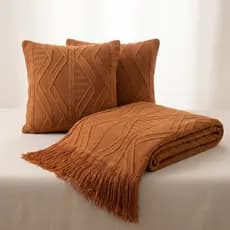 Kit Manta de Tricô + 2 Capas de Almofadas 45X45cm Sofá Poltrona Cobertor Cama 150x90cm Usufruto Decorativa Sala H06