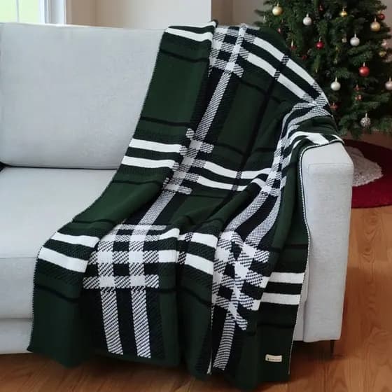 Manta Natalina Tricô Xadrez Decorativa Enfeite Natal Sofá X1