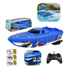 Barco Lancha Tubarão Infantil Com Controle Remoto Brinquedo Aquático Veloz, Design De Tubarão