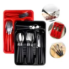 Jogo Talheres 25 Peças Inox Porta Talher Organizador Completo Kit 25 Talheres Inox Garfo Faca Colher