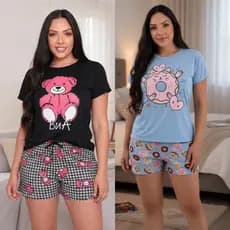 Kit 2 Pijamas  Feminino Baby Doll Short Dormir Atacado Antialergico Promoção