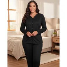 Pijama Americano Feminino Com Gola E Botões Inverno Conforto Promoção