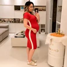 Vestido Midi Gestante Moda Evangélica Canelado com Listra Lateral Confortável Elegante Evangélico