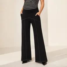 Calça Gestante Pantalona Moletinho Fino Cós Alto Confortável Com Bolso Moda Gravidez Elegante Chique