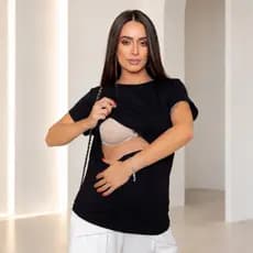 Blusa Amamentação Feminina Manga Curta Com Abertura Gestante Pós-Parto Viscolycra Confortável