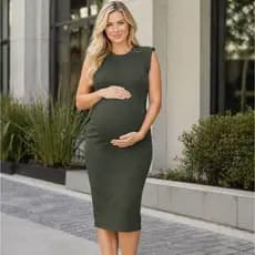 Vestido Midi Gestante Regata Canelado Premium Básico e Elegante
