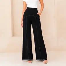 Calça Pantalona Feminina Wide Leg Moletinho Fino Cintura Alta Confortável Trabalho Dia Dia Não Marca