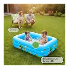 Piscina Inflável Retangular Infantil 3 Anéis 150cm 300 Litros Azul ou Rosa