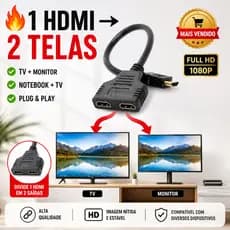 Cabo Splitter HDMI 1x2 Divisor Duplicador de Tela TV Monitor Notebook 1 Entrada 2 Saídas Pronta Entrega