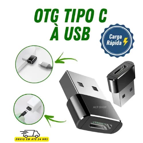 KIT com 2 Adaptadores USB Tipo C para USB Várias Cores Envio Imediato Ótima Qualidade