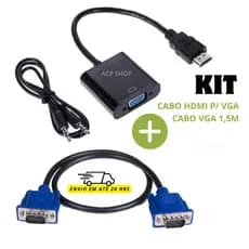 Cabo Conversor HDMI para VGA com Áudio P2 1,5m Adaptador HDMI x VGA Full HD PC Notebook Monitor TV Projetor