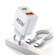 Carregador 45W Turbo Tipo-C + USB Kit 2 Rápido Compatível iPhone Samsung Xiaomi