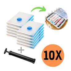 Kit 10 Saco à Vácuo Viagem Organizador Protetor Roupa Embalagem 50x60cm + Bomba Manual
