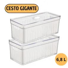 Organizador de Geladeira 6,8 Litros Cesto Com Tampa Multiuso Alimentos Verduras e Vegetais