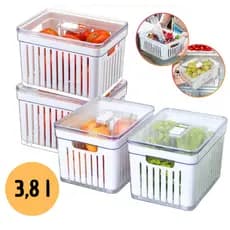 Kit Organizadores de Geladeira 3,8 Litros Cesto Com Tampa Multiuso Alimentos Verduras e Vegetais