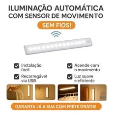 Faixa de luz inteligente LED ultrafina, luz de sensor de corpo humano sem fio, instalação magnética