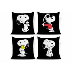 Kit 4 Capas almofada 40x40 Snoopy Preto  Desenho decoração quarto sala