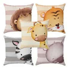 Kit 5 almofadas cheias 30x30cm Proteção decoração berço cama Safari Aquarela