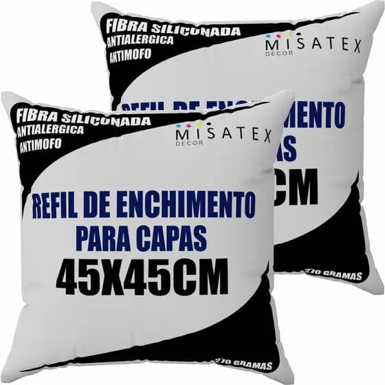 Kit 2 refil de enchimento enchimento para capas de almofada 40x40cm 42x42cm e 45x45cm - Fibra siliconada