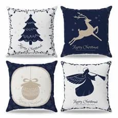 Kit 4 almofadas cheias 30x30cm Decoração Berço Cama Natalina Branco e Azul