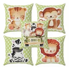 Kit 5 almofadas cheias 30x30cm Decoração Proteção berço cama Infantil Safari verde com bolinhas