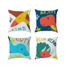 KIT 4 Almofadas 30x30cm Dinossauros Fofos Decoração Quarto Infantil Dino Baby T-Rex Be Kind Be Brave