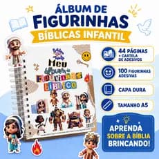 Álbum de Figurinhas Bíblicas Infantil | 44 Páginas + Cartela de Adesivos | Capa Dura