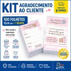 Kit Agradecimento ao Cliente 100 Folhetos 10x14cm + 1 Bloco p/ Organização de Pedidos  Ideal para Embalagens de Loja