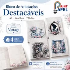 Bloco de Anotações Destacáveis A6 Capa Dura 70 Folhas Modelo Vintage Floral Para Recados Listas Estudos