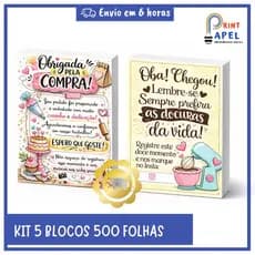 Kit 5 Blocos Agradecimento Confeitaria | 500 Folhas 7x10cm | Offset 180g | Obrigado pela Compra | Envio Rápido